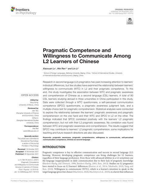 lv xiaoxuan|Xiaoxuan Lv, Wei Ren & Lin Li, Pragmatic Competence and .